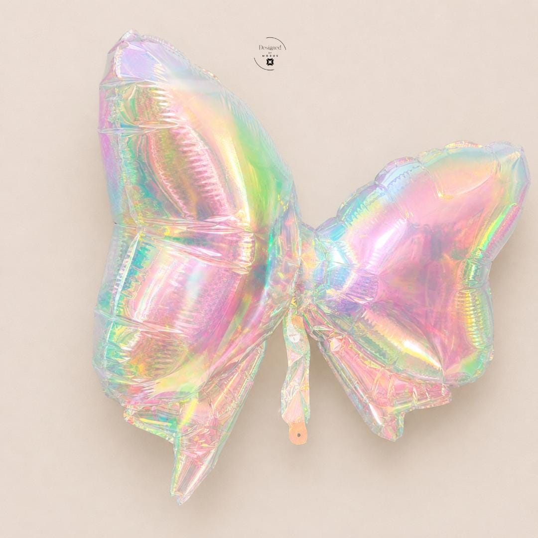 Iridescent Celebration Display Giant Mylar Bow Holographic Rainbow Party Decoration Baby Shower Birthday Gift Topper Oversized Statement Backdrop Photo Prop Large Room Accent Beautiful Event Essential Air Filled Design Premium Quality