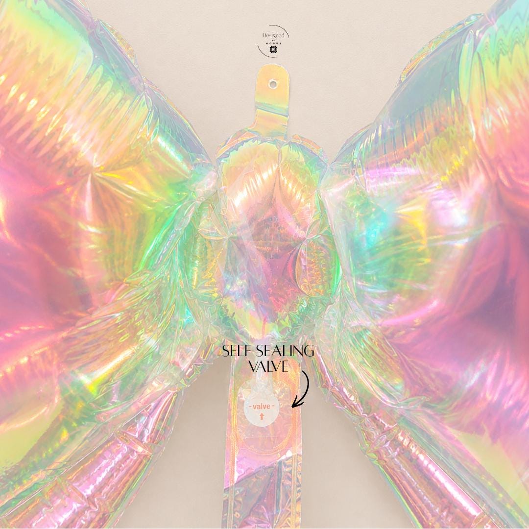Holographic Rainbow Iridescent Mylar Bow Giant Party Decoration Baby Shower Birthday Celebration Gift Topper Oversized Display Backdrop Large Statement Piece Photo Prop Room Accent Beautiful Event Essential Air Filled Design Premium