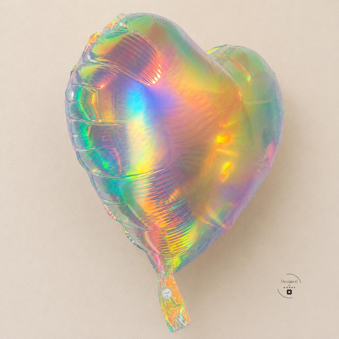 Celebration Supply Heart Balloon Birthday Party Decoration Wedding Centerpiece Valentine Gift Baby Shower Bridal Anniversary Event Holographic Iridescent Mylar Foil Rainbow Pastel Colors Scalloped Edge Detail 18 Inch Size Photo Backdrop