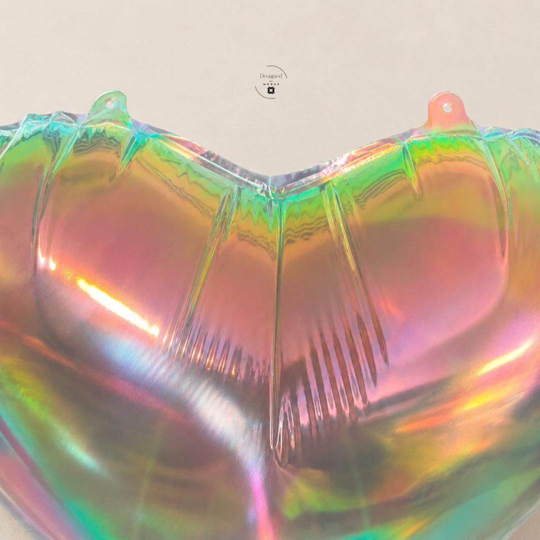 Valentine Gift Baby Shower Bridal Anniversary Heart Balloon Birthday Party Decoration Wedding Centerpiece Celebration Supply Holographic Iridescent Mylar Foil Rainbow Pastel Colors Scalloped Edge Detail 18 Inch Size Photo Backdrop Event