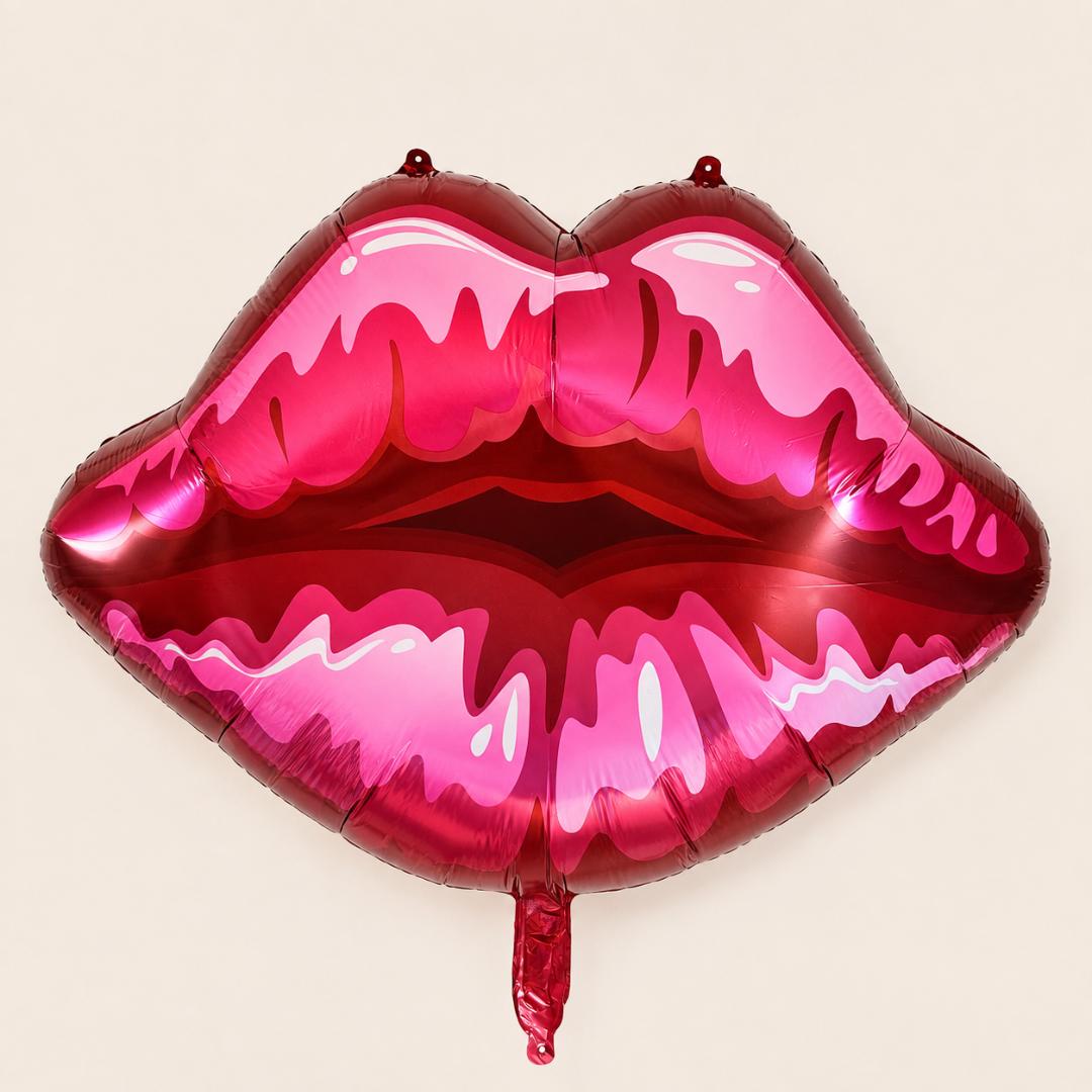 Valentine Party Balloon Giant Kiss Lip Design Pink Red Glossy Mylar Foil Photo Prop Bachelorette Party Centerpiece Bridal Shower Birthday Celebration Anniversary Event Shiny Reflective Finish Dimensional Puckered Details Oversized Statement