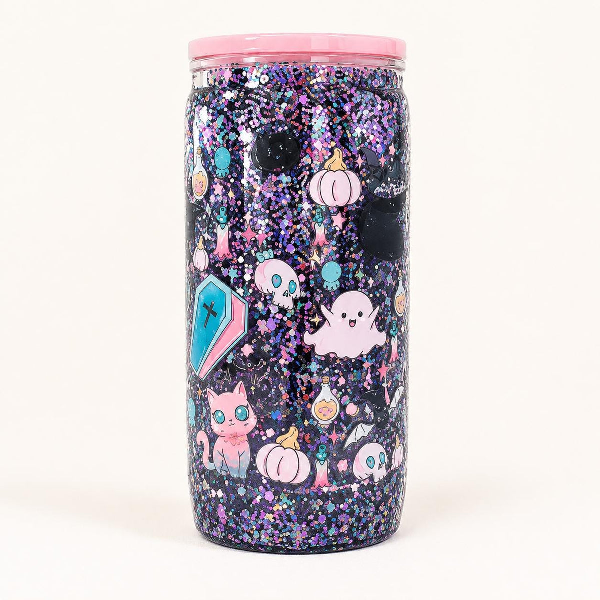 Pumpkin Sparkle Snow Globe Tumbler: Glitter Plastic Iced Coffee Mug