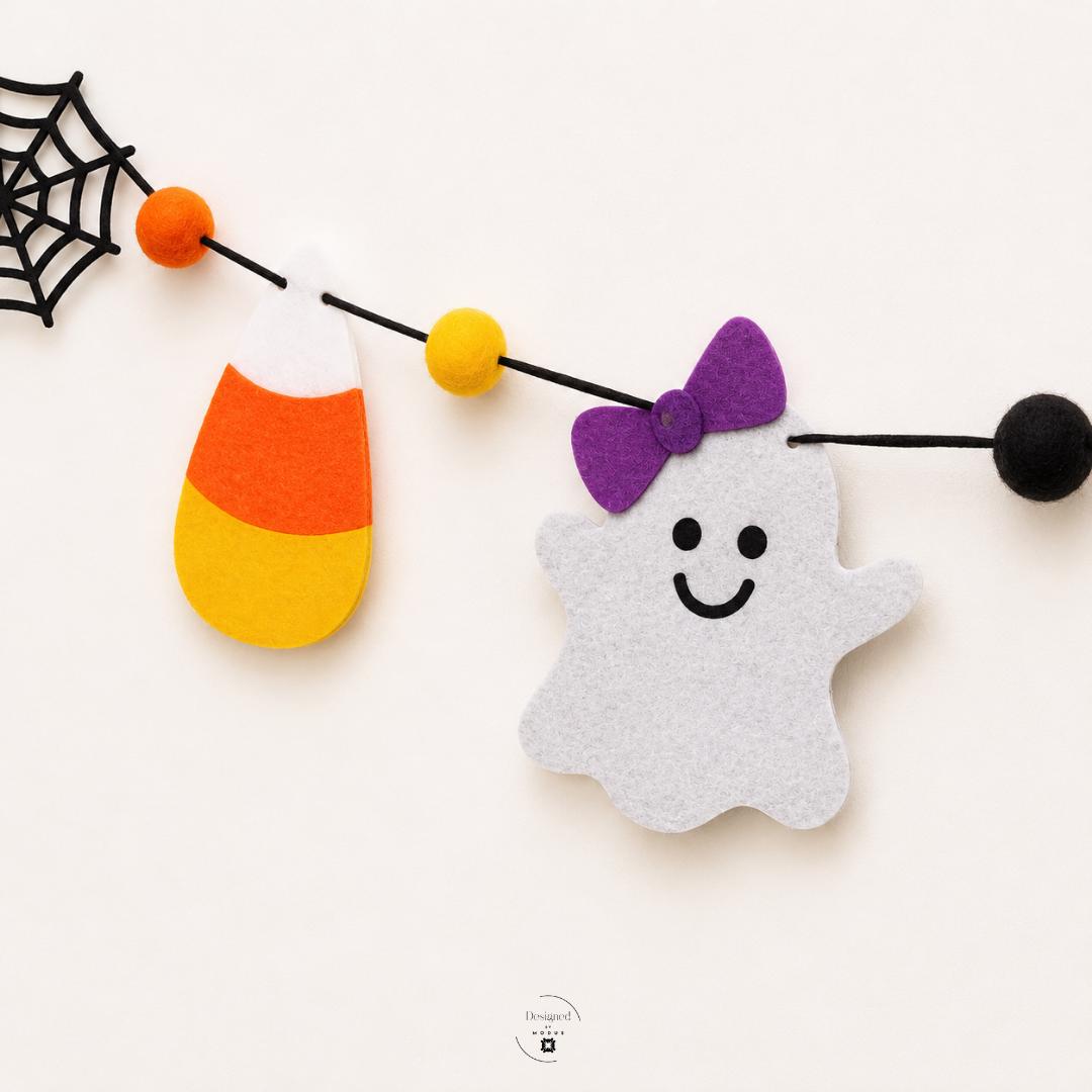 Spooky Cute Halloween Banner Felt Ghost Pumpkin Bat Candy Corn Spider Web Garland Orange Black Purple Party Backdrop Home Decor