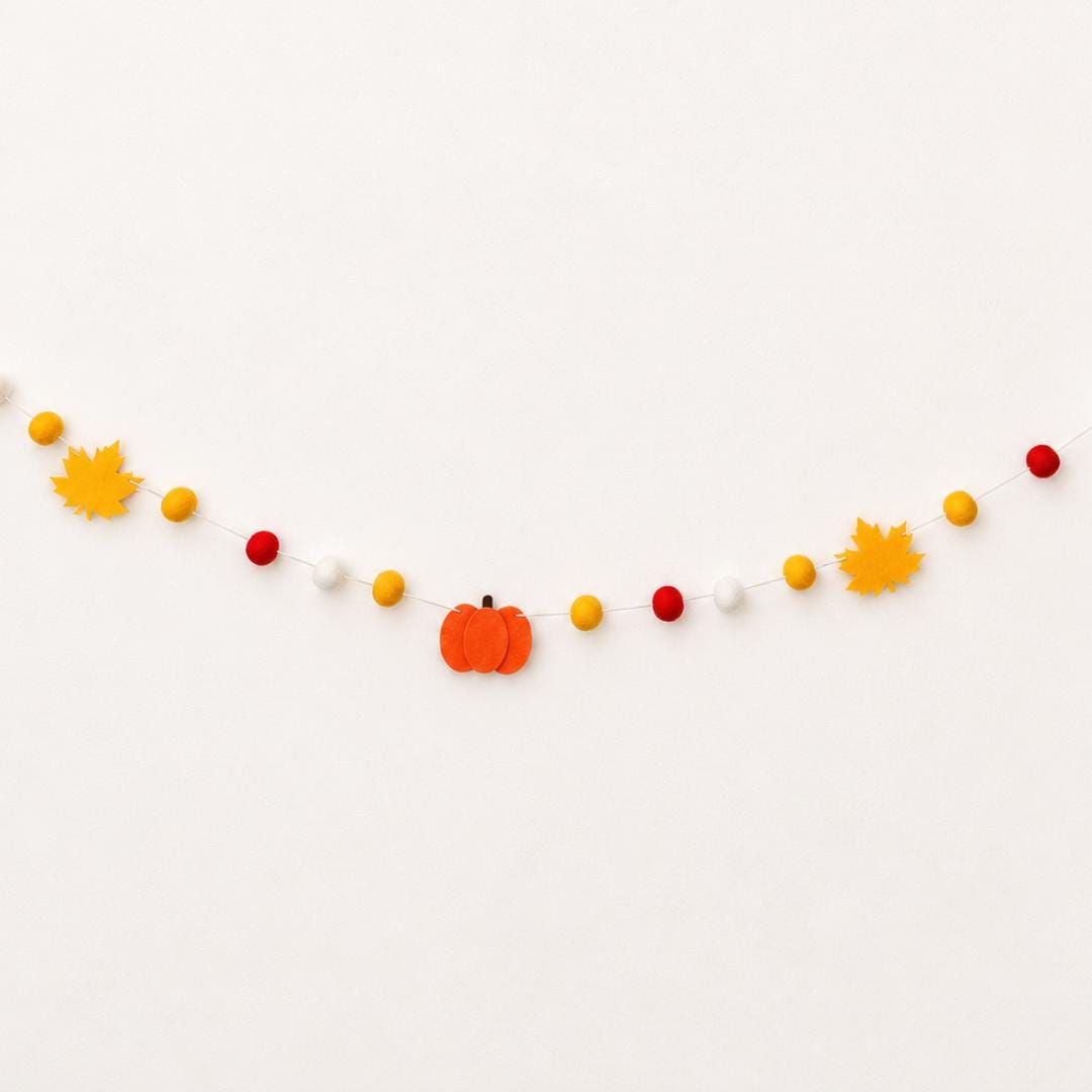 Autumn Pumpkin Felt Banner Fall Leaf Garland Orange Red Yellow White Felt Ball Decorations Thanksgiving Harvest Party Photo Backdrop