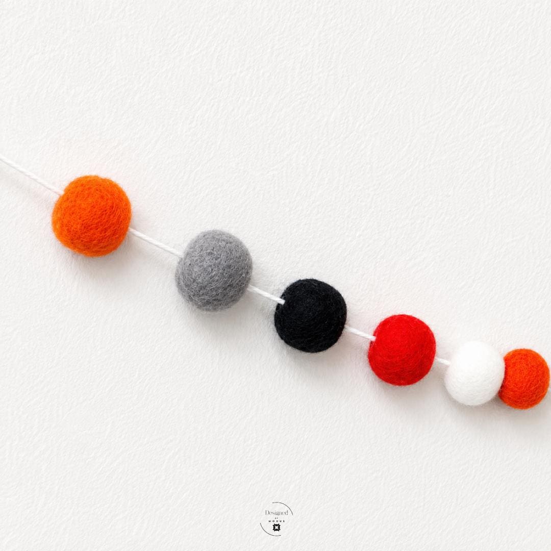 Colorful Halloween Felt Ball Garland  Orange Black White Gray Decorative Banner for Fireplace Mantel Party Table and Entryway