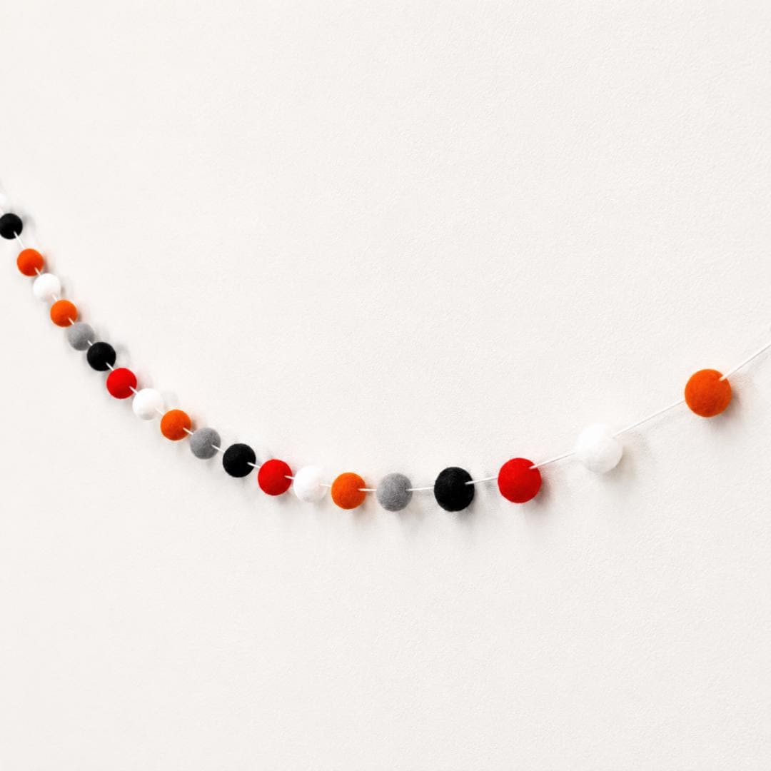 Halloween Pom Pom Garland Orange 
 Black White Gray Felt Ball Decorations Spooky Party Classroom Mantel Wall and Shelf Decor