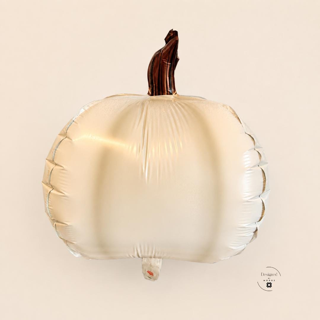 Ivory Pumpkin Mylar Balloon Fall Party Decoration Neutral Halloween Decor Cream Pumpkin Brown Stem Autumn Birthday Thanksgiving Baby Shower 14 x 10 Inch Balloon