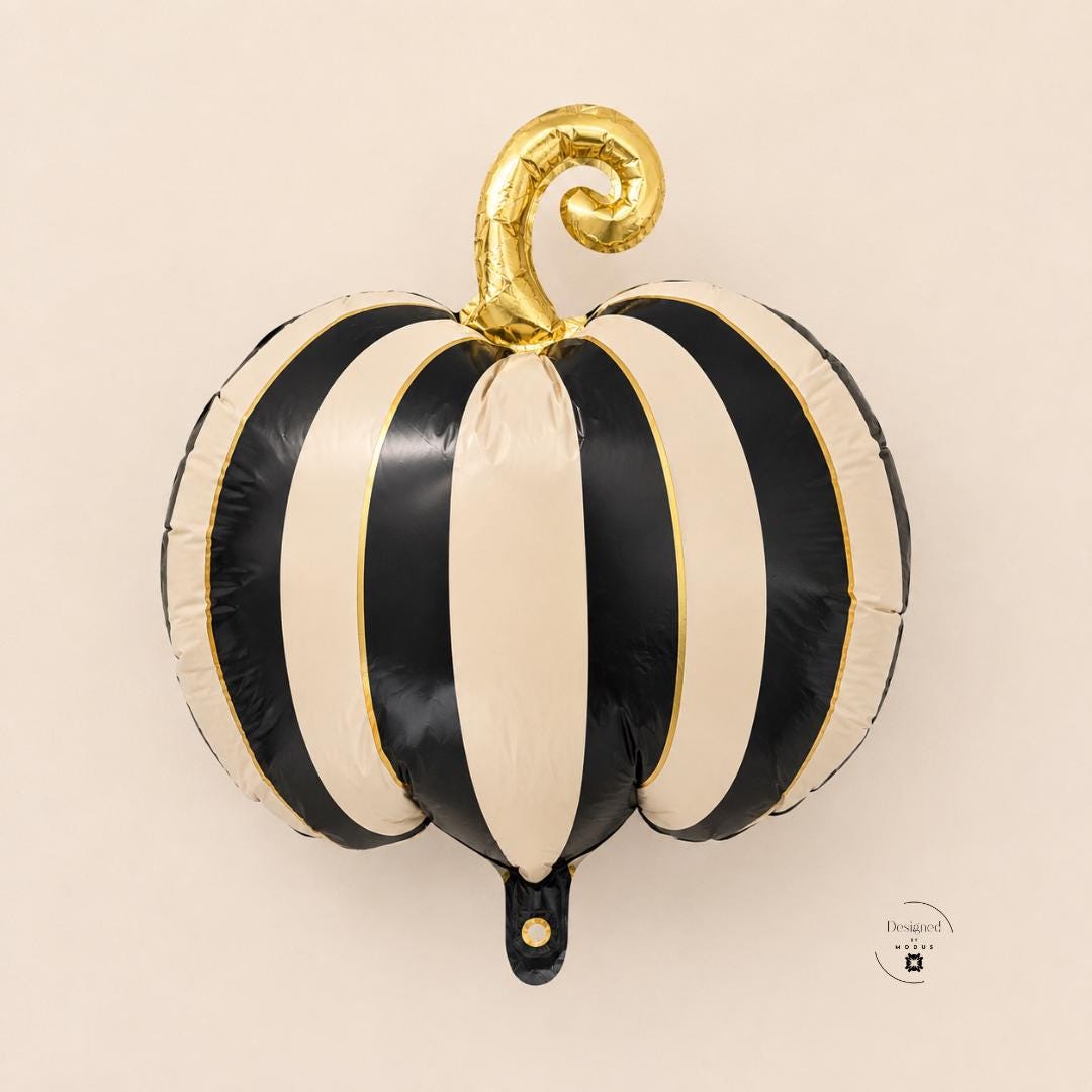 Black Ivory Gold Pumpkin Mylar Balloon Halloween Party Decoration Striped Pumpkin Fall Birthday Thanksgiving Autumn Decor 18 x 18 Inch Balloon