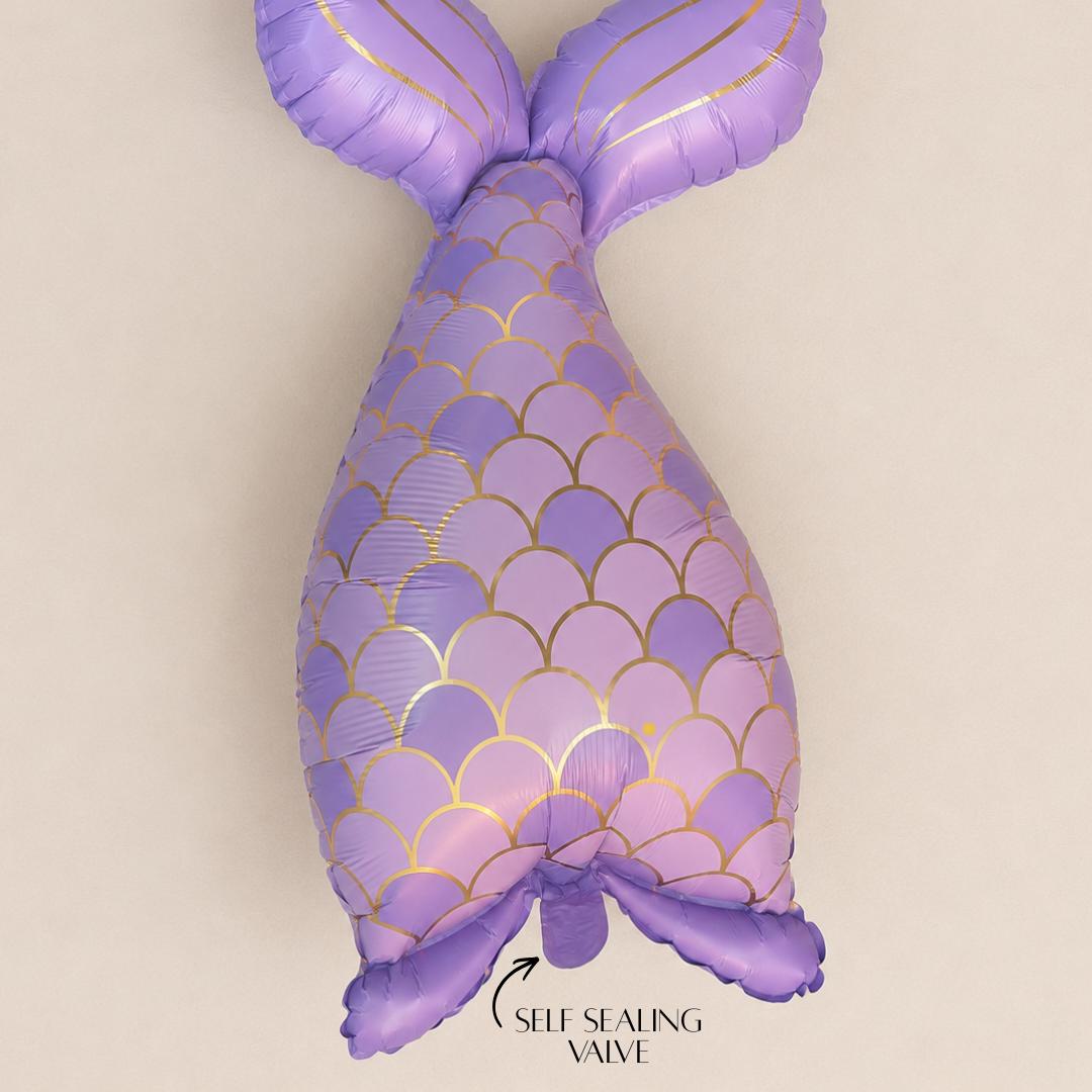 Mermaid Tail Balloon Purple Lavender Mylar Foil Birthday Decoration Gold Scales Under the Sea Party Ocean Mermaid Theme 34 x 17 Inch