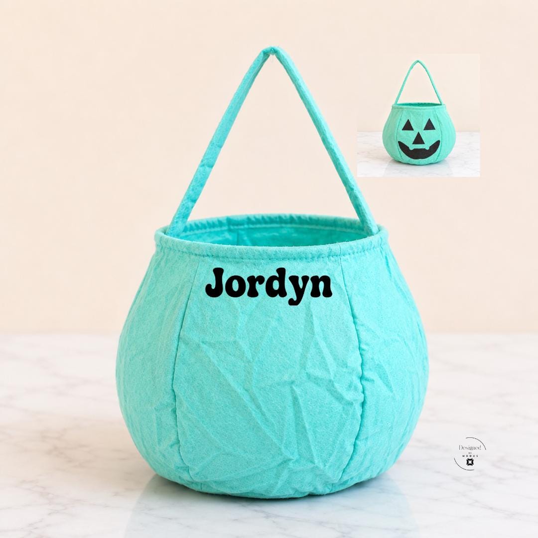 Personalized Halloween Trick or Treat Bag Custom Name Pumpkin Candy Bag Kids Halloween Basket Jack O Lantern Tote