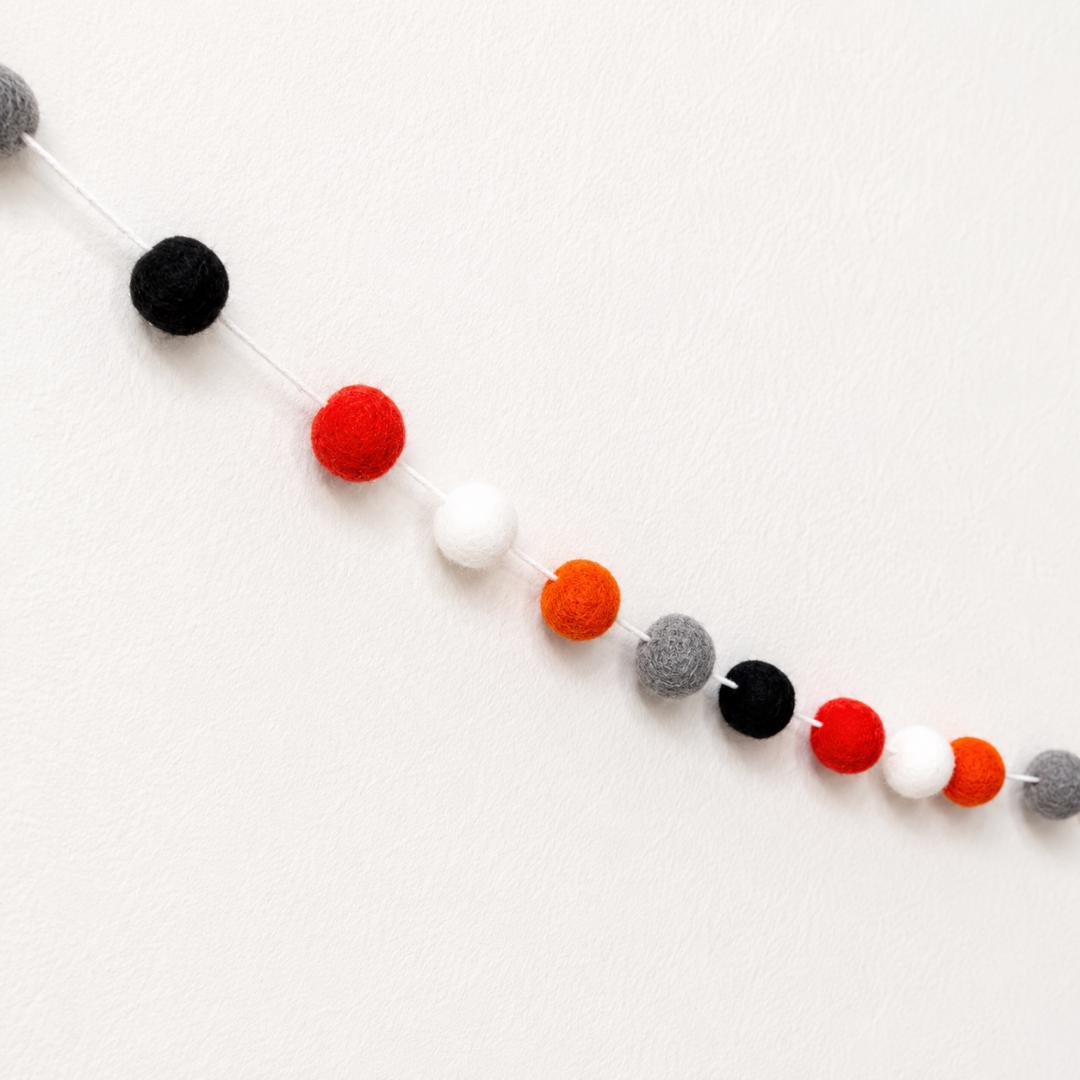 Fall Felt Ball Garland  Orange Black White Gray Halloween Banner Seasonal Party Decoration Fireplace Mantel Entryway Decor