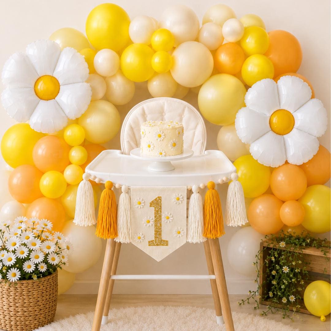22 Inch Daisy Flower Mylar Balloon White Petals Yellow Center Spring Party Birthday Decoration Balloon Garland Dessert Table Backdrop
