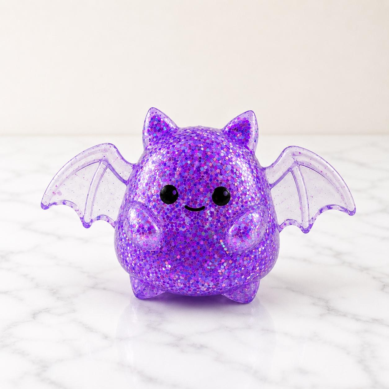 Purple Halloween Party Favor Squishy Toy Kid Friendly Gift Set Sensory Fidget Item Pumpkin Ghost Bat Character Design Glitter Filled Translucent Rubber Squeeze Toy Non Toxic Certified Safe Material Perfect Classroom Treat Goodie Bag Filler