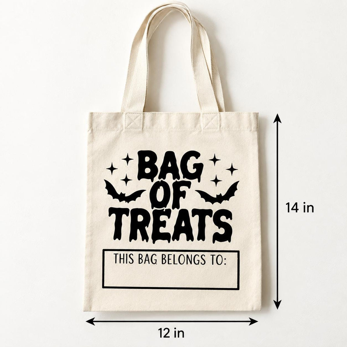 Personalized Halloween tote bag for boys and girls with custom name added to the bag. Designed for collecting candy while trick or treating, this cotton Halloween bag is a practical reusable option for spooky season. Great for Halloween night, costume parties, school events, trunk or treat celebrations and fall festivals. Custom trick or treat bag also makes a fun Halloween gift for kids.