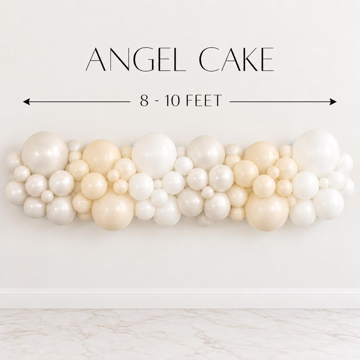 Neutral white balloon garland kit featuring ivory, pearl and soft white balloons for a full organic party backdrop. Elegant DIY balloon arch for Christmas parties, Winter Wonderland celebrations, winter birthdays, holiday gatherings, bridal showers, baby showers, christenings, dessert tables and special event photo areas.