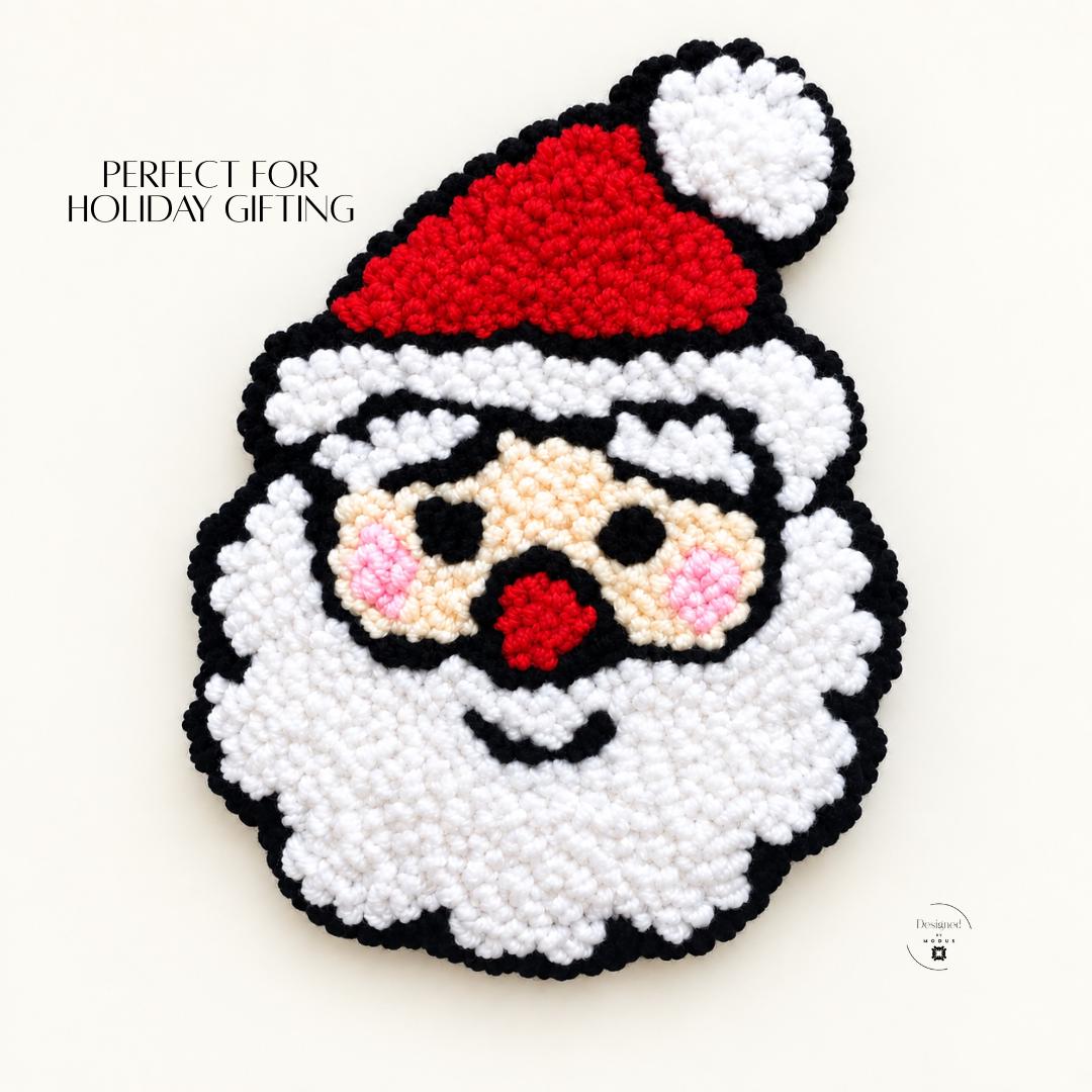 Holiday mug rug coaster featuring festive Christmas designs in traditional red, green, white and gingerbread colors. Choose from Santa, Christmas wreath, gingerbread house, wrapped gift and holiday character styles. Cozy Christmas decor for coffee bars, desks and tables and an easy stocking stuffer, teacher gift or coworker Christmas present.