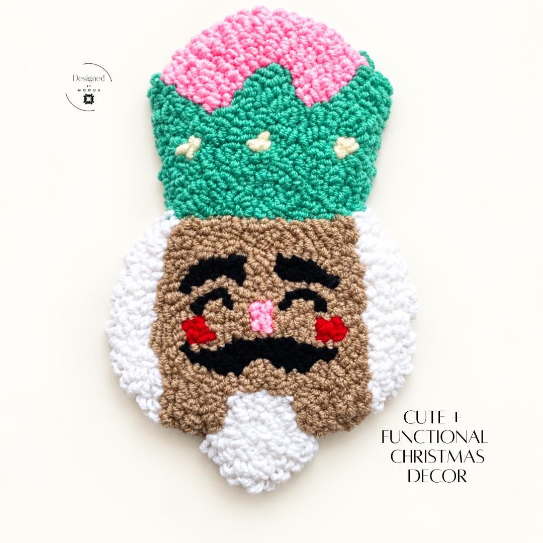 Cute Christmas mug rug gift featuring colorful textured holiday artwork for festive coffee and hot cocoa setups. Holiday coaster designs include Santa, gingerbread house, Christmas wreath and wrapped present. Fun stocking stuffer, teacher Christmas gift, coworker gift, hostess present, Secret Santa idea and small holiday gift for coffee lovers.