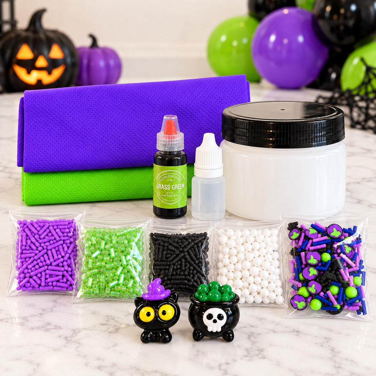 Halloween Slime Kit Kids Party Favor DIY Slime Making Activity Witch Birthday Classroom Halloween Gift Sensory Kit Charms Sprinkles Apron