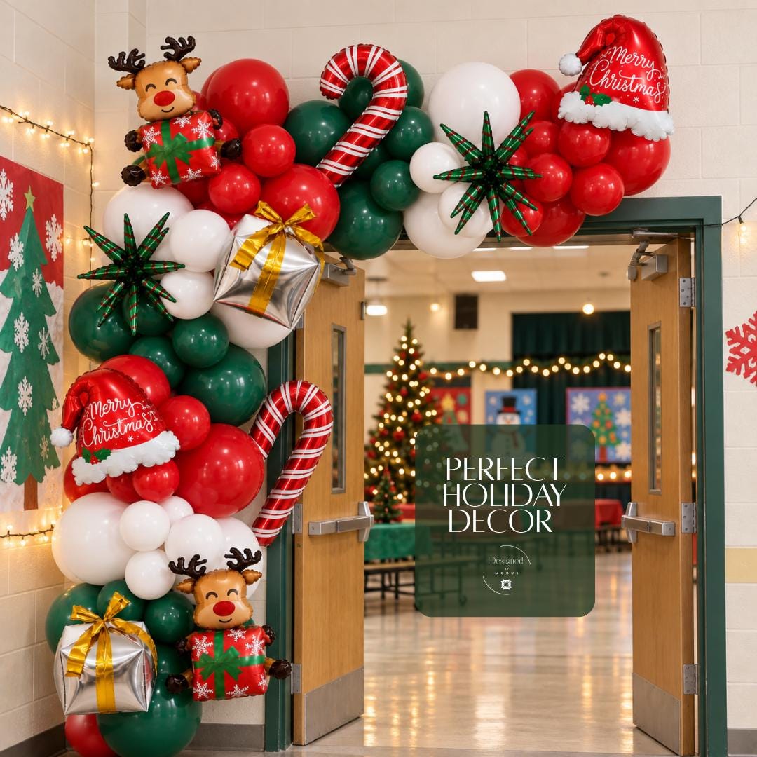 Festive metallic green and red Christmas starburst foil balloon featuring multiple pointed sections with diagonal holiday stripes and white star details. Christmas party balloon for holiday balloon garlands, Christmas photo backdrops, classroom parties, winter celebrations, holiday dessert tables, office Christmas decorating, festive home displays and DIY Christmas balloon arch accents.
